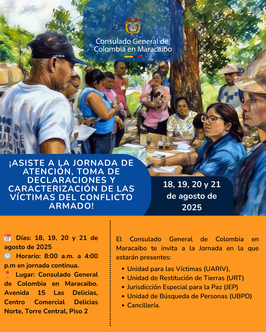 El Consulado General de Colombia en Maracaibo invita a participar en la Jornada de Atención a Víctimas del Conflicto Armado