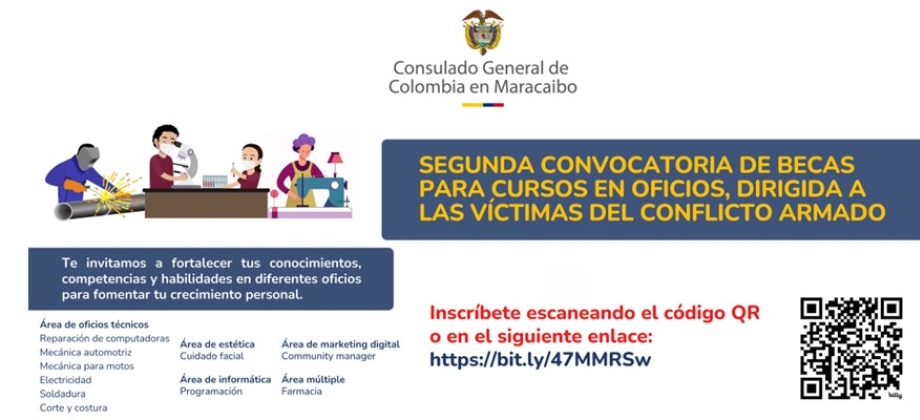 Anuncio sobre la segunda convocatoria de becas a cursos en oficios para las víctimas del conflicto armado